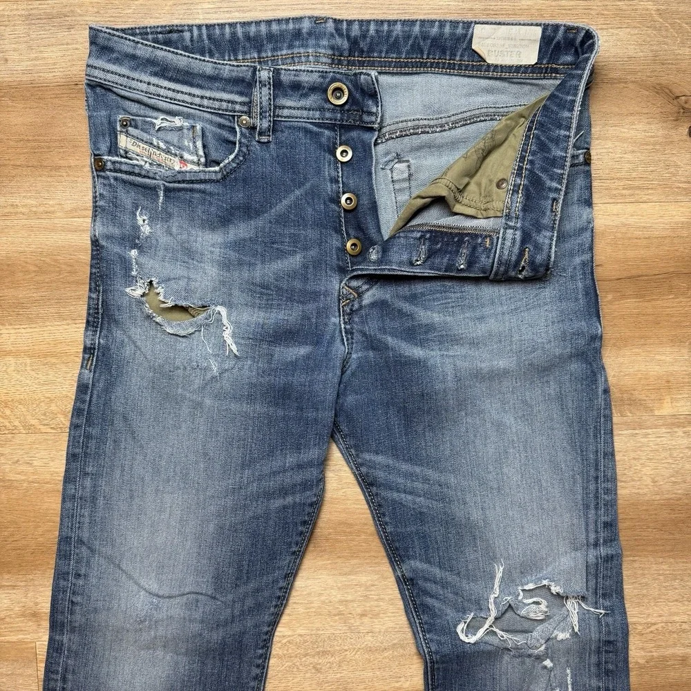 Diesel‎ Jeans Men 30x30 Blue Buster Regular Slim Tapered Stretch Destroyed 0833F